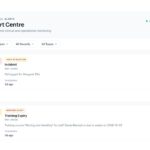 CEVERO Care alert centre showing incidents and training expiry alerts for a health care service